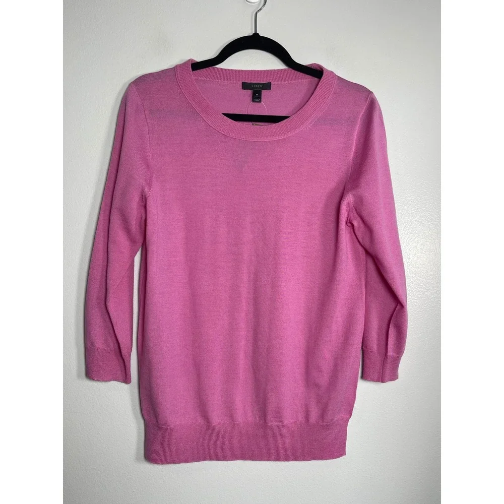 J.CREW Crewneck Sweater Medium Pink NEW 100% Merino Wool Preppy‎ Casual Coastal